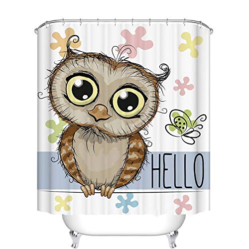 Dodou Cartoon Animal Shower Curtain Art Bathroom Decor Cute Owl Design Polyester Waterproof Fabric Bathroom Accessories With Hooks (72''Wx72''H) #TOP17