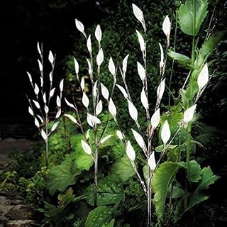 Garden Mile 3pc Solar Tree Lights LED Garden Lighting Twig Branches Leaf Leaves Outdoor Border Patio Warm White Lighting Stake Light Decor