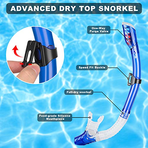 image for ZEEPORTE Snorkel Set, Anti-Fog Tempered Glass Panoramic Diving Mask, D