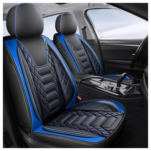FREESOO Car Seat Covers Leather, Waterproof Seat Cover Full Set Automotive Cushion Protector Accessories Airbag Compatible Universal Fit for 5 Seats Vehicle (Black Blue 8)