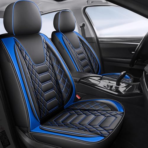 Image of FREESOO Universal Car Seat Covers Full Set Faux Leather Black Blue