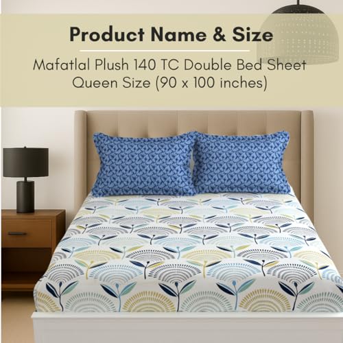 Image of Mafatlal Plush 140 GSM Double Bed Sheet Microfiber | 90 x 100 Inches |Queen Size | Soft, Strong & Easy Wash | Navy Blue