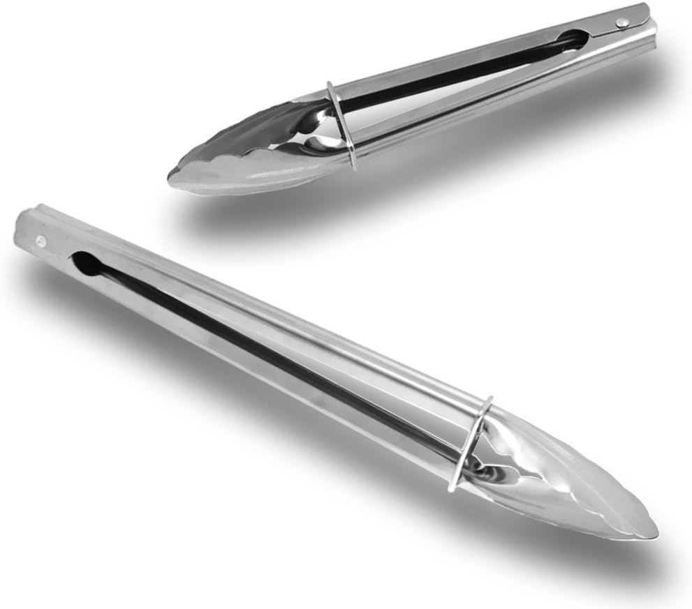 DM Multipurpose Stainless Steel Locking Tong Set, 1-Pack (Set of 2) Kitchen Food Cooking Tongs Serving Tong/Barbecue BBQ Grilling