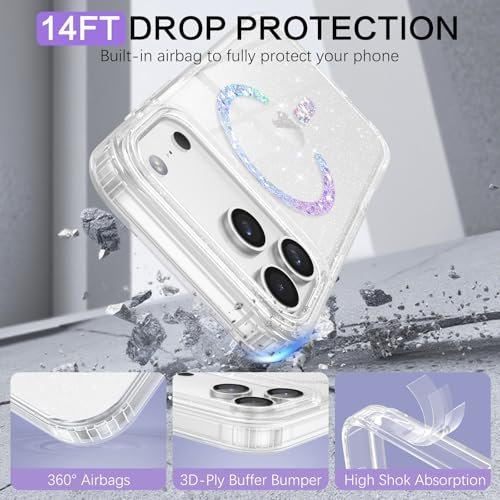 BENTOBEN Magnetic for iPhone 17 Pro Max Case, Clear Crystal Glitter Bling 17 Pro Max Phone Case [Compatible with MagSafe], Shockproof Sparkly Cute Women Girl Cover for iPhone 17 Pro Max, Clear Glitter - image 4