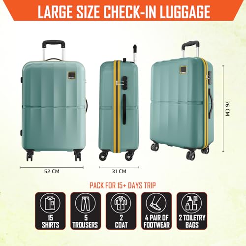 Image of Safari Genius Theo 8 Wheels 76cm Large Size Check-in Trolley Bag, Hard Case Polycarbonate, 360 Degree Wheeling Luggage, Suitcase for Travel, Trolley Bags for Travel, Sage Green