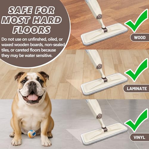 Image of HOMTOYOU Wet Mop for Floor Cleaning: Spray Mop for Multi-Surface Floors | Wet Dry Use, 4 Pcs Microfiber Washable Pads, 400+ML Refillable Bottle, 360 Swivel Head, Beige
