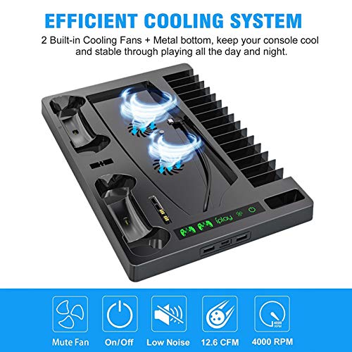 Ksruee PS5 Vertical Stand - Compatible Playstation 5 Console Cooling Stand, PS5 Controller Charger, and 15 Disc Game Rack - Keep All Your Playstation 5 Accessories Organized in One Place