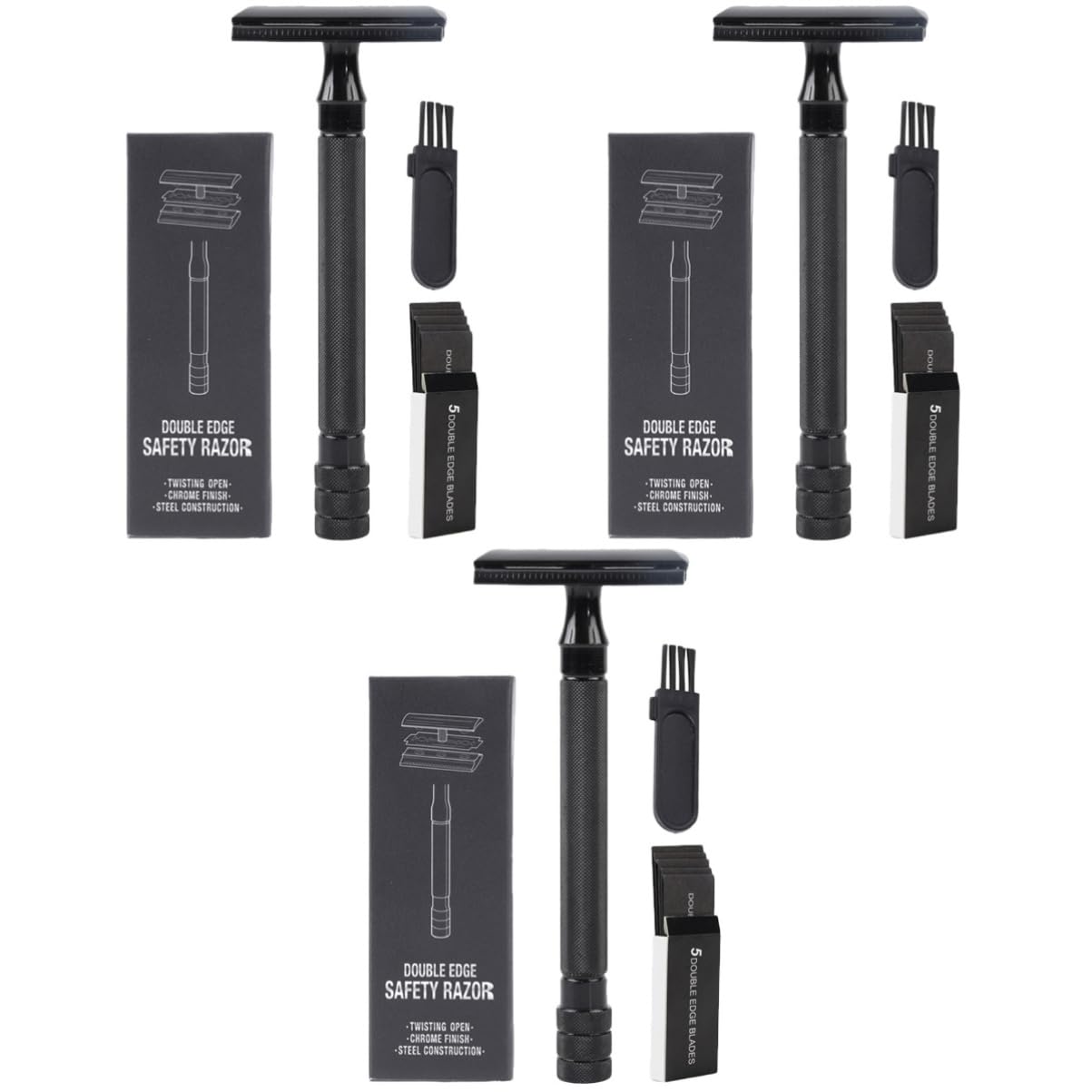 FRCOLOR 3sets Rasoio Manuale Di Sicurezza Con Manico Ergonomico Per Barba Da Viaggio Compatto Con Lamette e Pennello Per Uso Domestico e Hotel