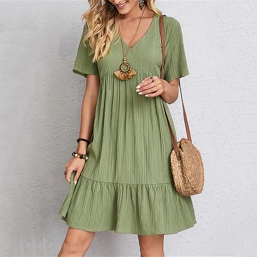 Miniatura 2 de PHILISENMALL Women Short Sleeve Casual Dress Summer Loose Swing Dress Solid Color Soft Skirt for Casual Daily School Working