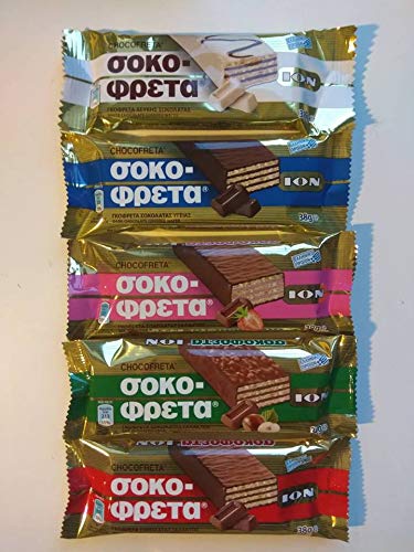 Greek Famous Wafers CHOCOFRETA 5 Flavors Set Bundle 38g Each bar