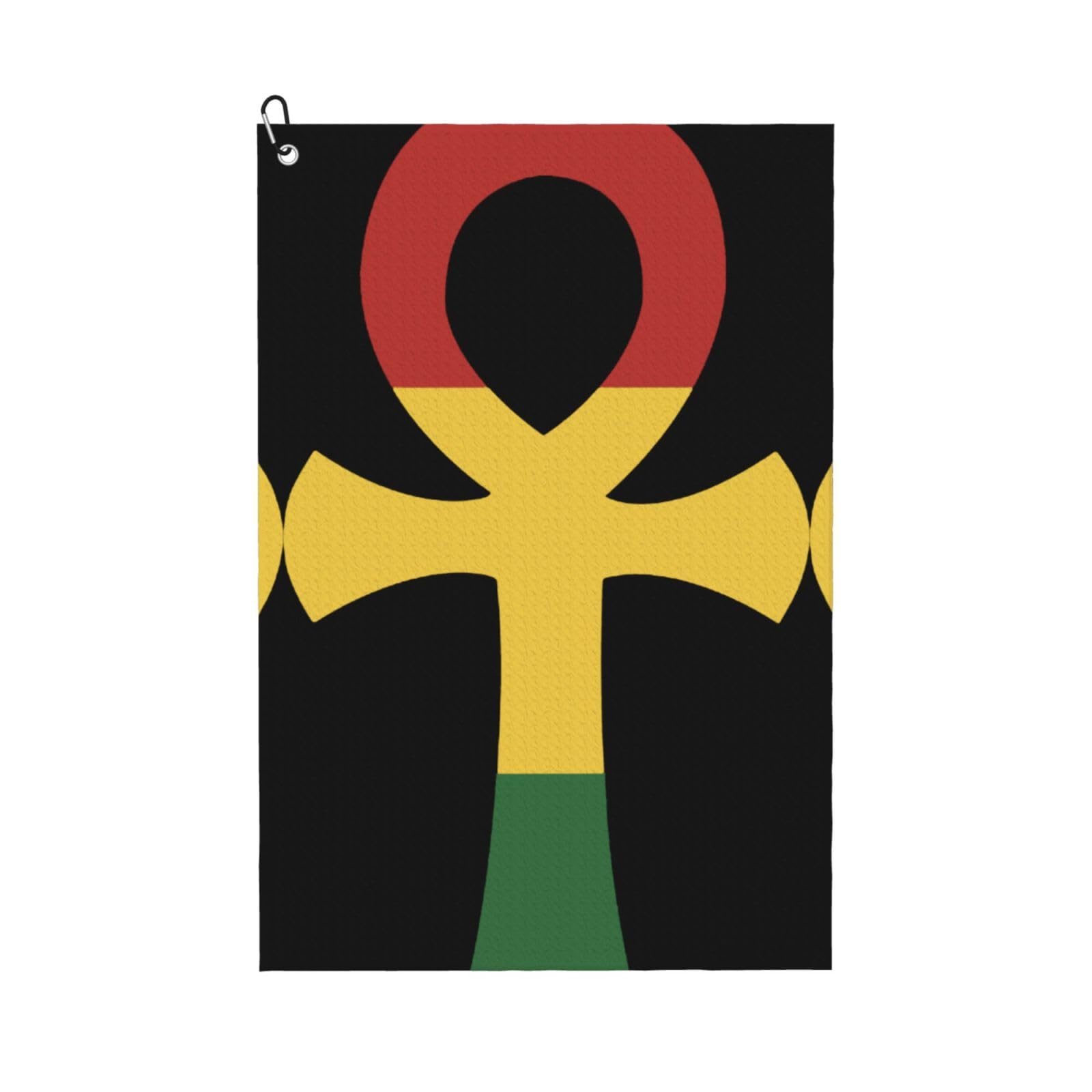 peiyeety Rasta Ankh Microfiber Golf Towel with Carabiner Clip, 16x24 Inch Absorbent Waffle Weave Towel for Golf Bags