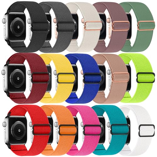 15 Pack Soft Nylon Stretchy Band Compatible with Apple Watch 38mm 40mm 41mm 42mm 44mm 45mm 49mm Women Men,Elastic Adjustable Replacement Sport Strap for iWatch Series Ultra/SE/8/7/6/5/4/3//2/1 (38 40 - image 1