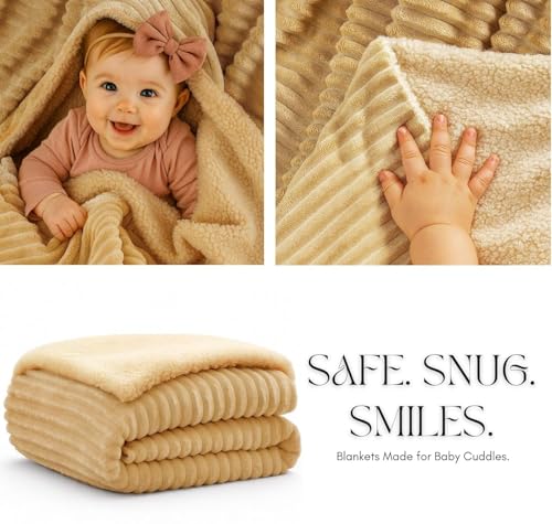 Image of VAS COLLECTIONS Ultra Soft Baby Blanket | Flannel + Sherpa | 2-Layer All-Season AC Sheet for Newborns (0-24 M) - Beige