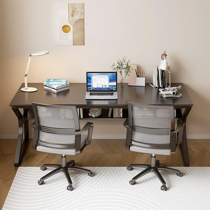 Image of Klaxon Wood and Metal Study Table with Open Shelf, 150 cm Computer Desk and Writing Table for Home Office and Students, Engineered Wood Top with Metal Frame, 1 Year Warranty, (Arko Black Ins)