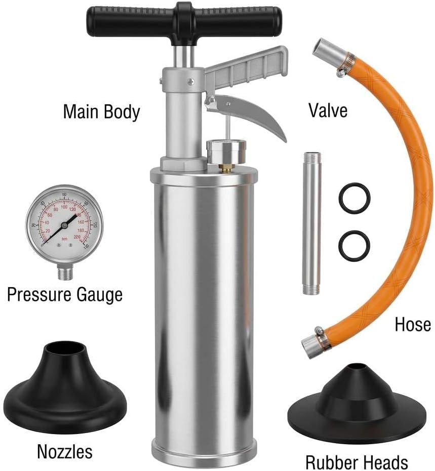 QWORK Air Pressure Drain Blaster Pump, Quick Pipe Cleaner for Toilet, Sink & Shower