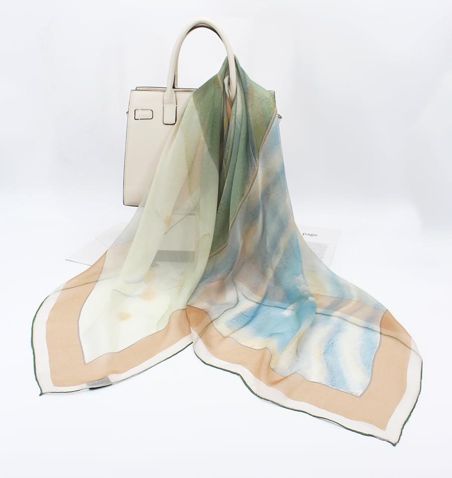 ANDANTINO Silk Chiffon Scarf 43" Large Square Lightweight Headscarf& Shawl for Women Hair Wraps-With Gift Packed2