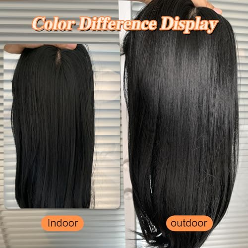 Image of Synthetic Hair Topper with Bangs 18 Inch Layered Toppers for Women with Thinning Hair 5.5 inch x 5 inch hand Tied Forehead Hairline 360 3D Cover Wispy Synthetic Toppers Hair for Women Fiber Wiglets