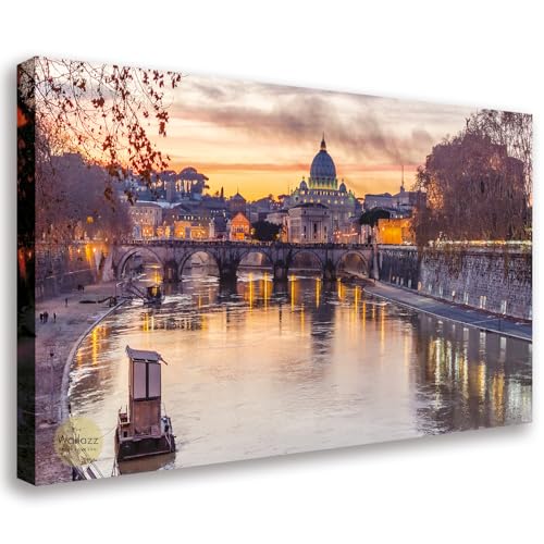 Wallazz Quadro su Tela Roma - Quadri Moderni Soggiorno - Colosseo, Trastevere, Ponte Milvio - Stampa su Tela Canvas HD - Quadro Moderno Soggiorno - 50x100cm