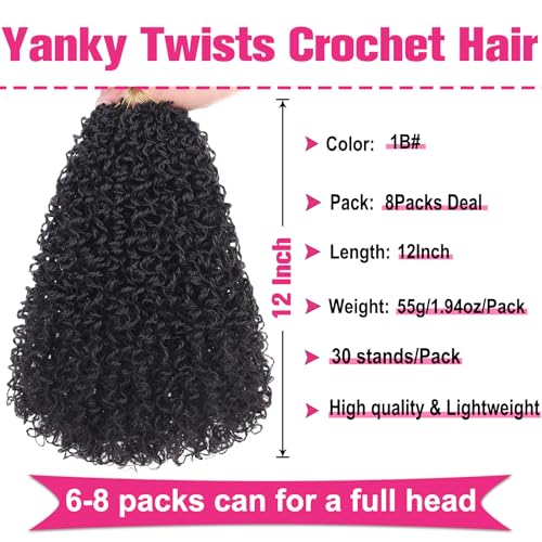 Unionbeauty 12 Inch Yanky Twist Crochet Hair 8 Packs Natural Black Pre-twisted Micro Passion Twist Crochet Hair Pre-looped Mini Spring Twist Crochet Braids Synthetic Crochet Hair for Black Woman 1B# - Image 3