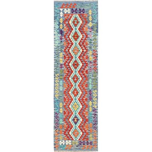 Shahbanu Rugs Colorful Afghan Kilim Runner Rug, 100% Wool, Geometric