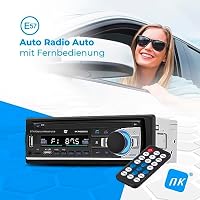 NK Auto Autoradio - 1 DIN - 4x40W - Bluetooth 4.0 , AUX Funktion, MP3 Player und x2 USB, FM Stereo Sound, Freisprecheinrichtung, Fernbedienung, LCD Display, iOS & Android (eMark) – Ansicht 2