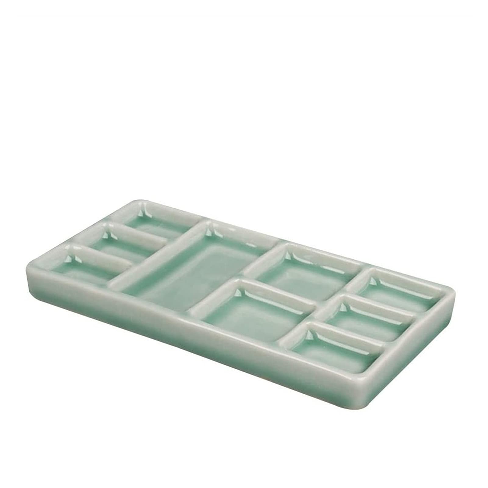 Flat Paint Mixing Palette， Flat Rectangular Ceramic Paint Mix Palette Watercolor Plate Multicolor(Cyan)