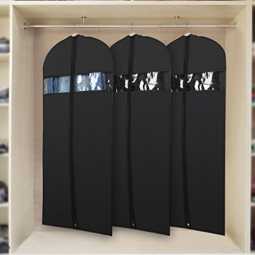 Univivi Garment Bag 60inch Lightweight Suit Bags for Closet Storage, Hanging Clothes Cover 3 Pack with Zipper and Eye-Hole Carry Handles for Folding for Tuxedos Coats Dresses, Black - Thumbnail 7