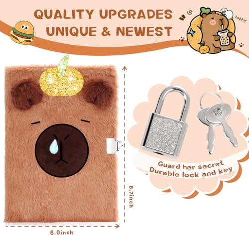 Image of Capybara Diary for Girls with Lock and Keys,Tie-Dye Fuzzy Journal for Kids,Hardcover Fluffy Locking Notebook for Writing and Drawing,4-12 Year Old Girl Birthday