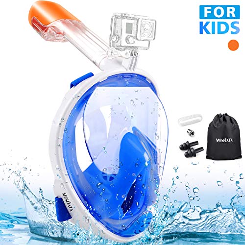 MOSFiATA Full Face Snorkeling Mask, Snorkel Mask 180° Seaview for Kids, Easy Breathing Snorkeling Masks, Anti-Fog Anti-Leak Safety Diving Mask with Detachable Action Camera Mount