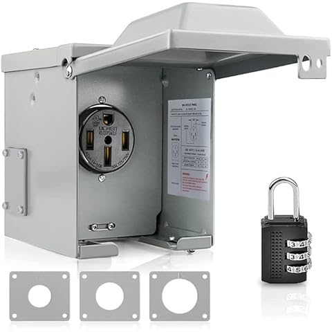 Gerguirry 50 Amp RV EV Power Outlet Box, 125/250 Volt NEMA 14-50R 50 Amp RV Receptacle Panel, Enclosed Weatherproof Lockable Electrical Outlet Box for RV Camper Travel Trailer Motorhome, RV Accessorie Cover