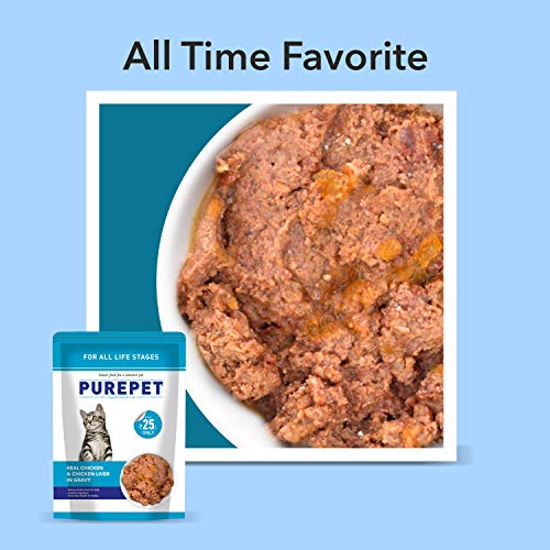 Image of Purepet All Life Stages Wet Cat Food, Real Chicken and Chicken Liver in Gravy, 24 Pouches (24 x 70g),1.68kg pack