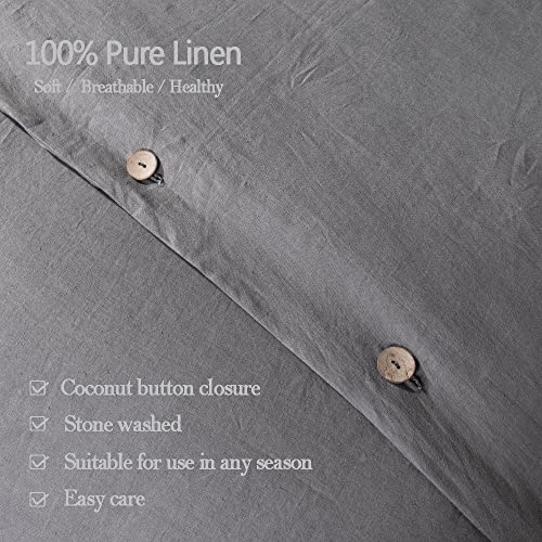 Meadow Park Stone Washed King Linen Duvet Cover 3-Pc Set, Oeko-Tex Certified, Ultra-Soft, Machine Washable, All Season, Charcoal #TOP2