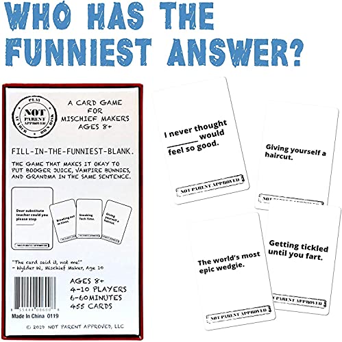 Not Parent Approved: A Fun Card Game and Gift for Kids 8-12, Tweens, Teens, Families and Mischief Makers – The Original, Hilarious Family Party Game