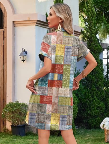 Image of HOTOUCH Womens Summer Shirt Dress 2026 Short Sleeve Floral Shift Dress Casual Loose Flowy Beach Sundress with Pockets