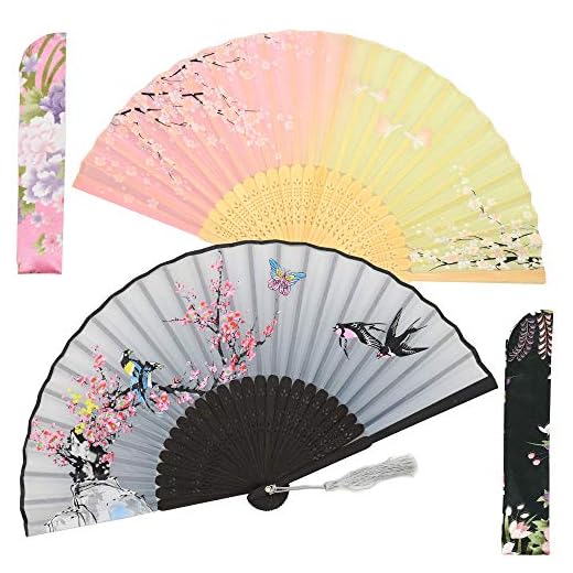 Lysa Folding Hand Fans for Women, Chinese/Japanese Vintage Style Bamboo Silk Fans - for Hot Flash, Party, Wedding, Dancing, Decorations (TZ-03)