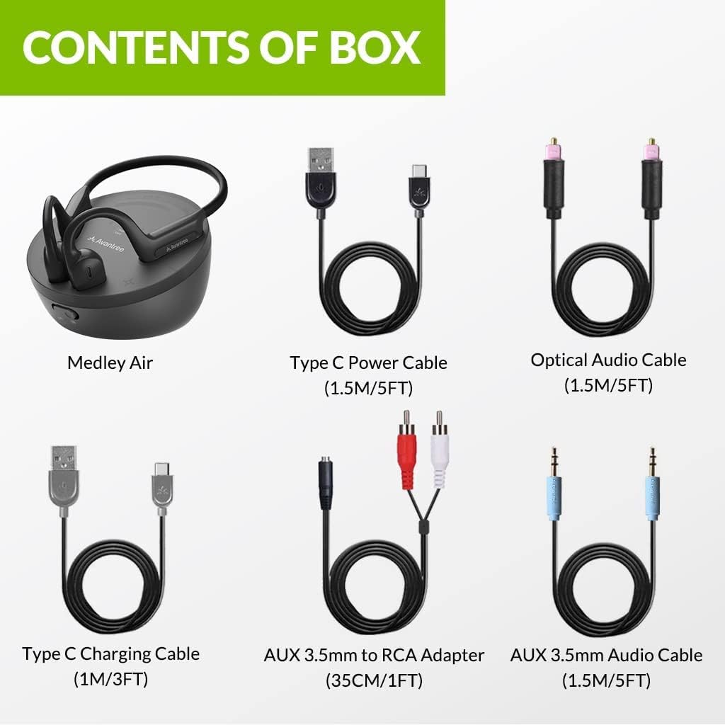 Avantree Medley Air - Cuffie per TV Senza Fili Wireless Open-ear per Guardare il con Base di Ricarica/Trasmettitore Bluetooth per Televisore, Soundbar, Dialoghi Chiari, Senti Ciò che ti Circonda Avantree Medley Air - Cuffie per TV Senza Fili Wireless Open-ear per Guardare il con Base di Ricarica/Trasmettitore Bluetooth per Televisore, Soundbar, Dialoghi Chiari, Senti Ciò che ti Circonda