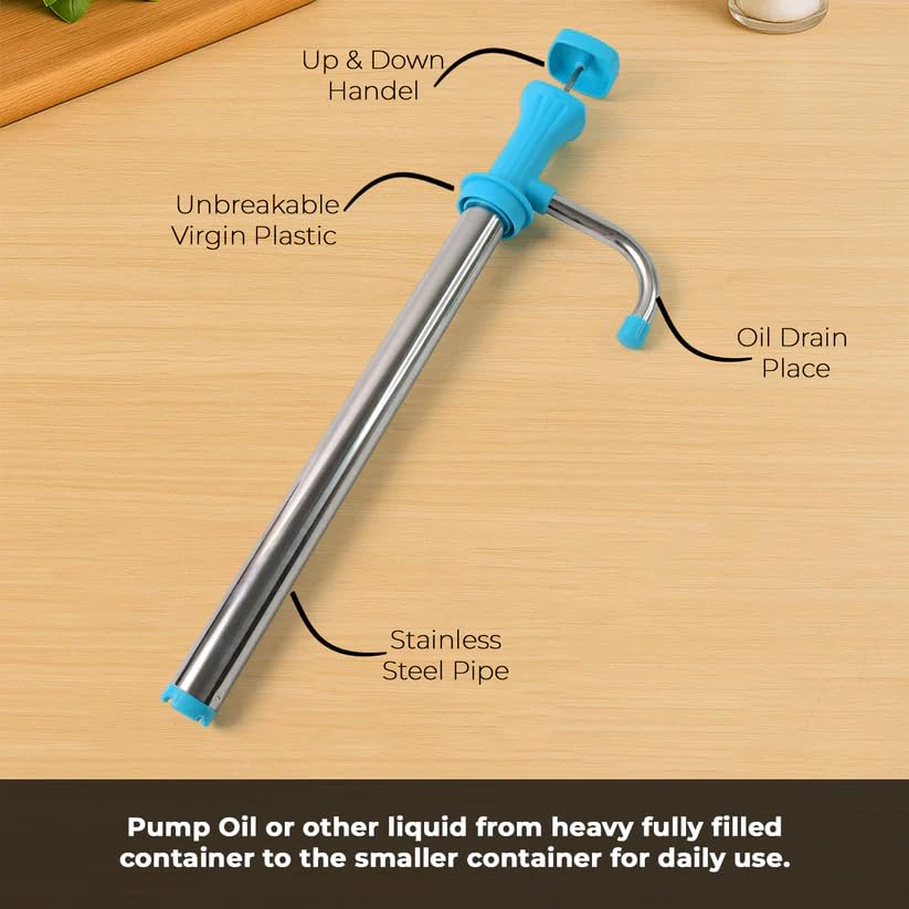 Image of SUPERMOM Oil Pump - Manual Hand Pump for Kitchen, Garage, Tin Cans, Automatic Bottle Fuel Transfer, Stainless Steel Fluid Pumping Machine for Oil and Other Liquids Dispenser, Easy to Use (1 Pc)