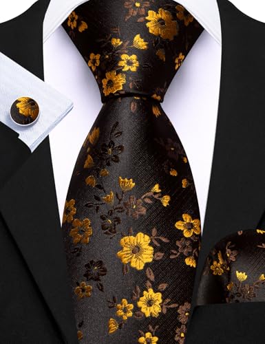 Image of Barry.Wang 6 PCS Men Ties Set Silk Business Fashion Woven Necktie Handkerchief Cufflinks Paisley Stripe Wedding Party