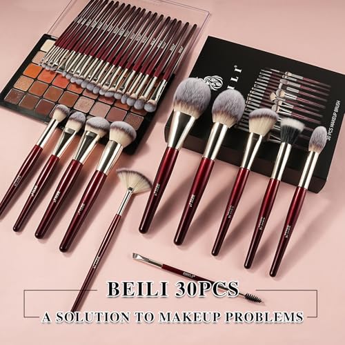 BEILI Veganes Make up Pinsel 30 PCS Pinselset Makeup, Schminkpinsel Set, Professionelle Make up Pinsel Set mit Lidschattenpinsel, Foundationpinsel Rougepinsel, Contouringpinsel Geschenksets