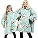 CASKIE Hoodie Decke Damen Oversize, Tragbare Decke Sweatshirt Hoodie für Damen Mädchen Junge Oversized Doppel Fleece Plüsch Cartoon Kapuzenpullover Top mit Warmer Fronttasche, Avocado