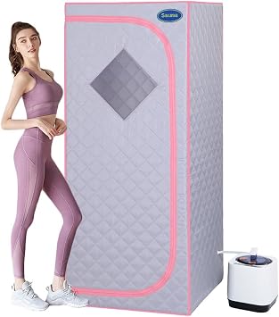 Full Size Sauna, Portable Steam Sauna Tent, Personal Home Spa, Personal Sauna Indoor Sauna Box with 2.2L Steam Generator, Remote Control, Foldable Chair, Timer and PVC Pipe Connector Gray