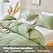 WARMDERN Duvet Cover Set Queen Size, 3pcs Washed Microfiber Green Bedding Set, Soft Breathable Striped Textured Seersucker Duvet Cover with Zipper Closure & Corner Ties(Green, Queen)