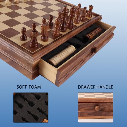 Juego de Mesa GSE 15" Ajedrez y Damas con Cajón miniatura 4