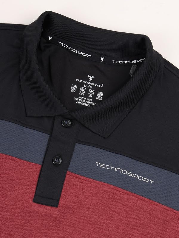 Image of TECHNOSPORT Men's Polo Neck Colorblock Half Sleeve T-Shirt - (MTP741 PRNT)
