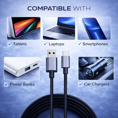 Image of ELVIX Fast Charging USB C Cable 100W PD - 480Mbps High Speed Data Sync - Durable Nylon Braided Type C Charger Cable for Smartphones, Tablets & Charging Devices