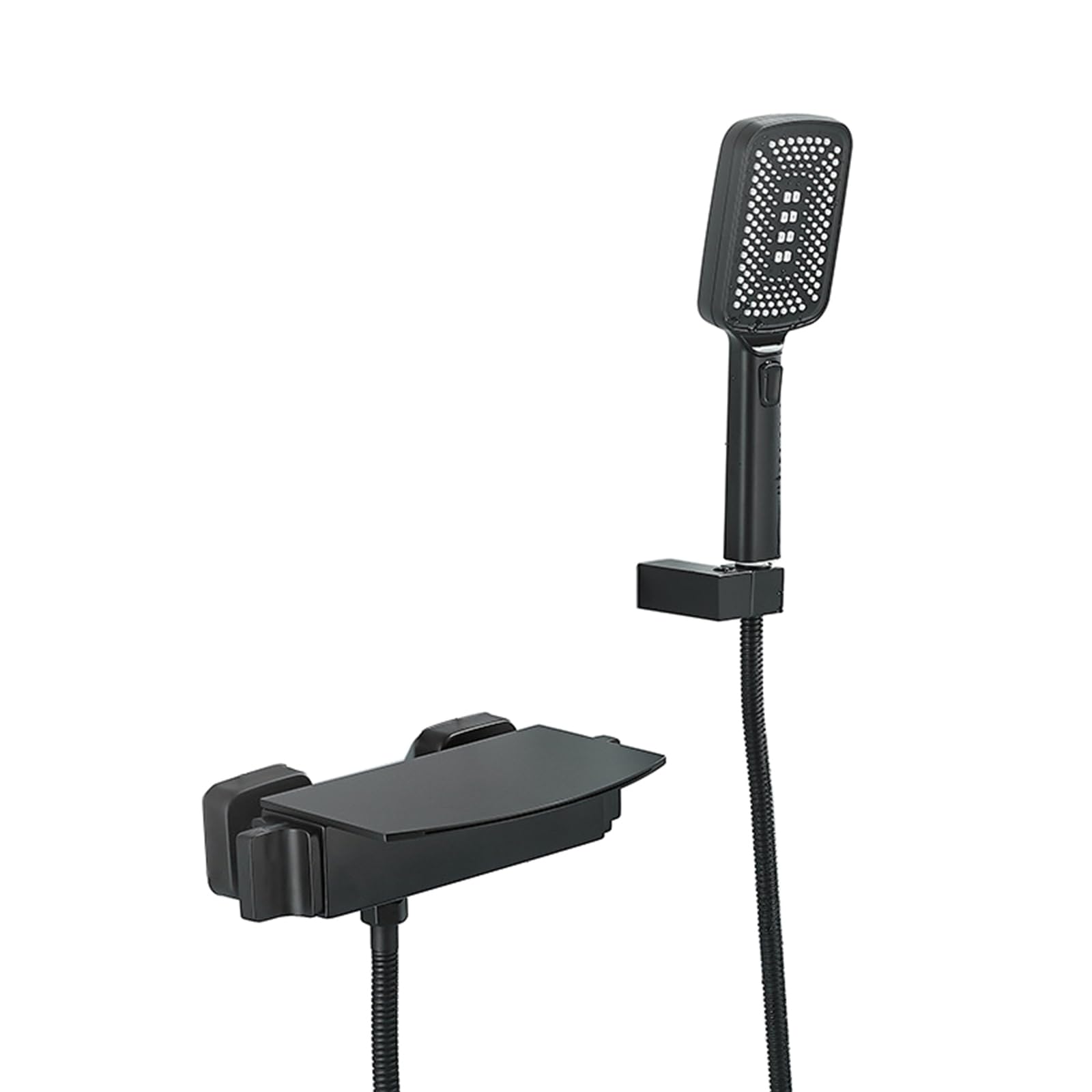 Bateria ścienna do wanny z mieszaczem wodospadowym, bateria wannowa z nasadką prysznicową, bateria do napełniania wanny, bateria łazienkowa z mieszaczem prysznicowym, cza(Black-B)