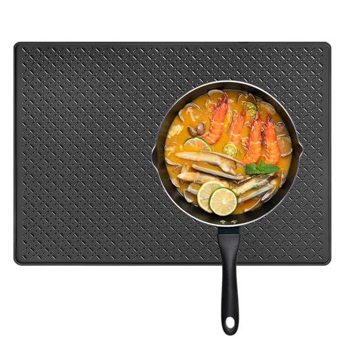 Alfombrilla Protectora Placa Induccion, Tapete de Silicona 70x50cm, Resistente al Calor y Antideslizante, Protector de Encimera para Cocina, Freidora de Aire y Barbacoa (Negro)