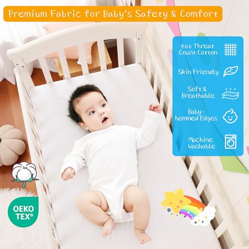 Image of Crib Bed Skirt Dust Ruffle 100% Cotton - Natural, Soft, Breathable for Baby's Delicate Skin, Nursery Toddler Crib Bed Skirt for Baby Boys Girls, Fits Standard Cribs 28 inch x 52 inch with 14 inch Drop