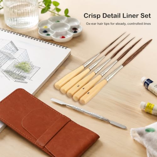 Set de 5 Pinceles Liner con Cerdas de Pelo de Oreja de Buey, Pinceles Extra Largos de Punta Fina, Espátula, Pinceles Detallados para Pintura miniatura 5