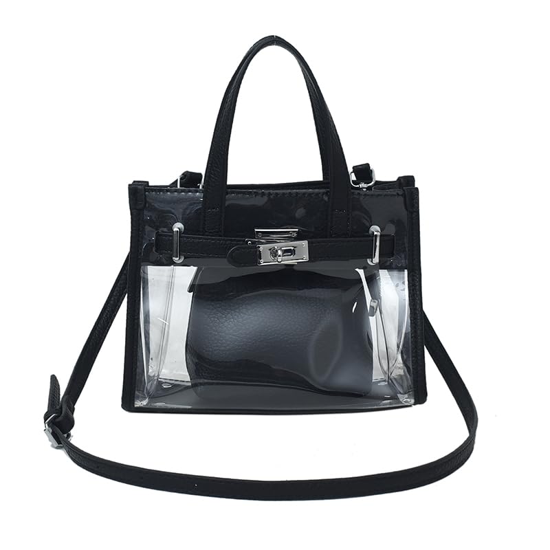 Tote Bag for Women PVC Clear Plastic Handbags PU Leather Shoulder Crossbody Bags Jelly Bags Purses(Coffee)